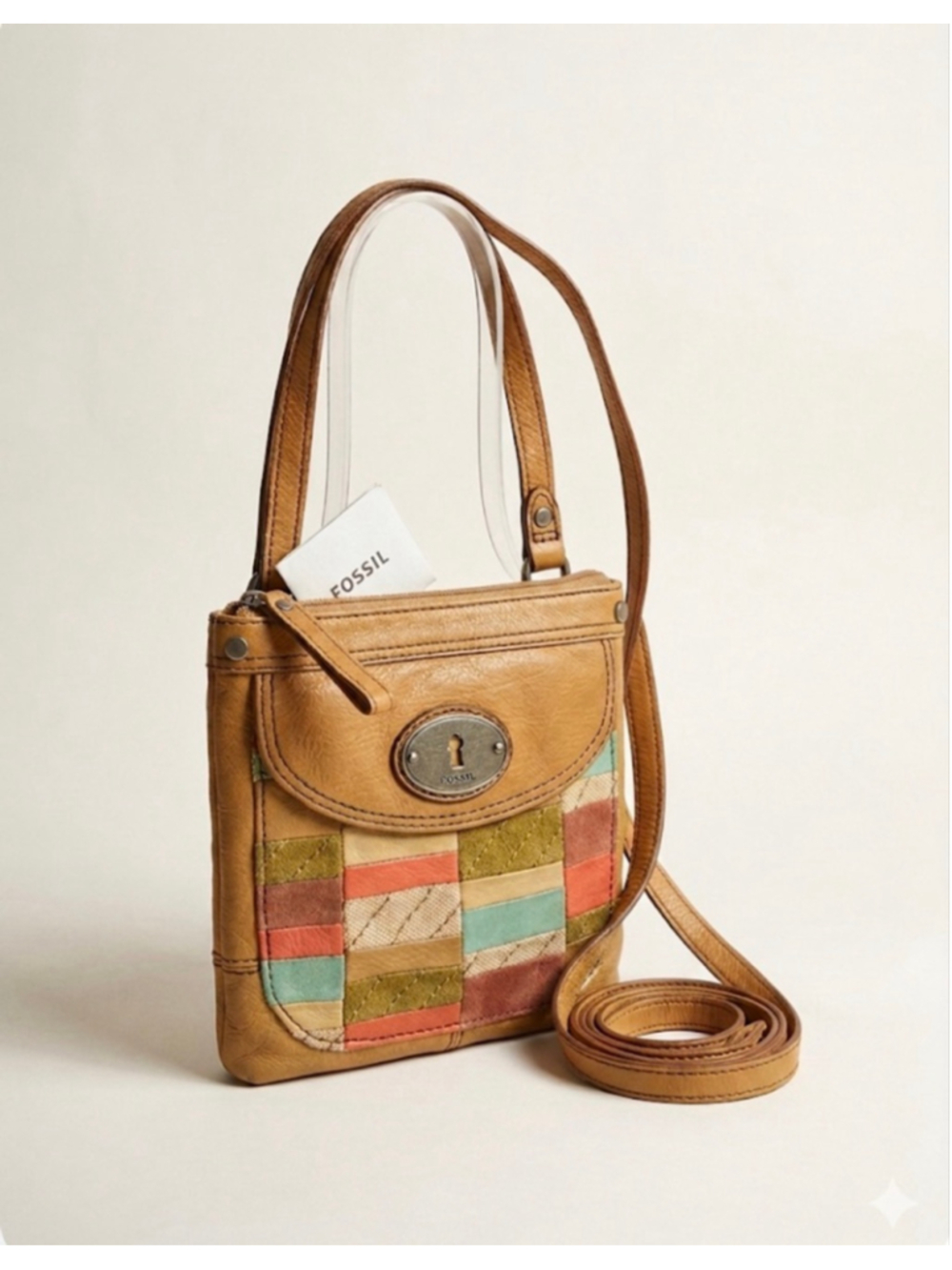 Fossil Tan Multicolor Patchwork Leather Crossbody Bag